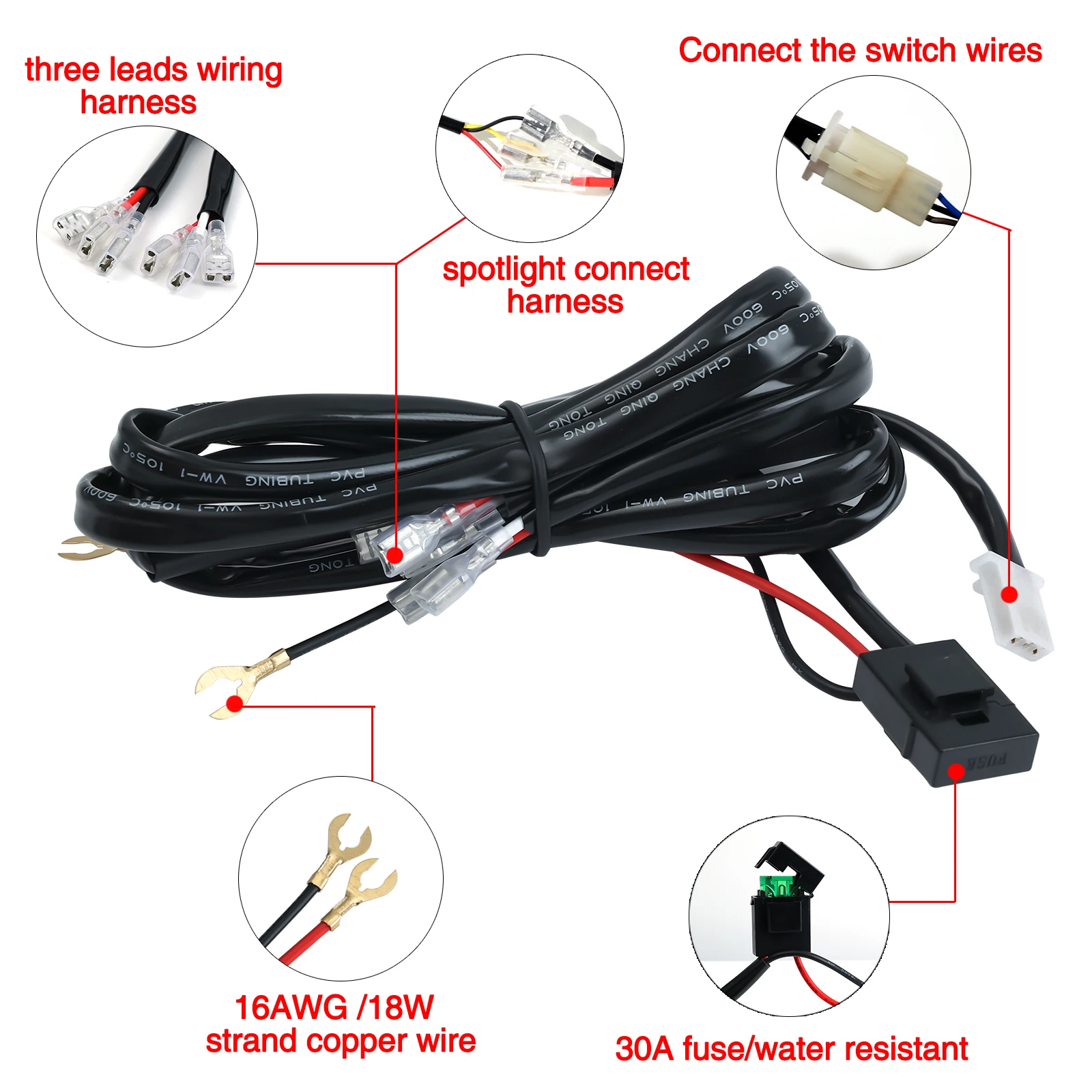 Motorcycle Spotlights Switch Light Bar/Work Light Fog Light On/Off Wiring Harness for Car Boat Truck 120W Cable Accessories view 5