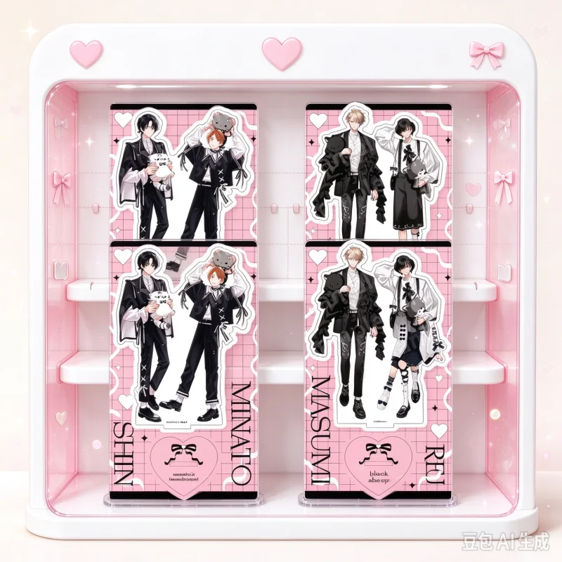 BLACK&PINK Manga Character Acrylic Figure Stand Two‑Sided Printed Model Plate Desktop Ornament Fan Collection Gift Keychain