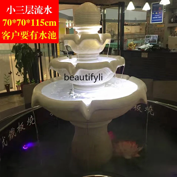 Large floor-to-ceiling fish pond fountain water feature decoration, lucky feng shui wheel ornament