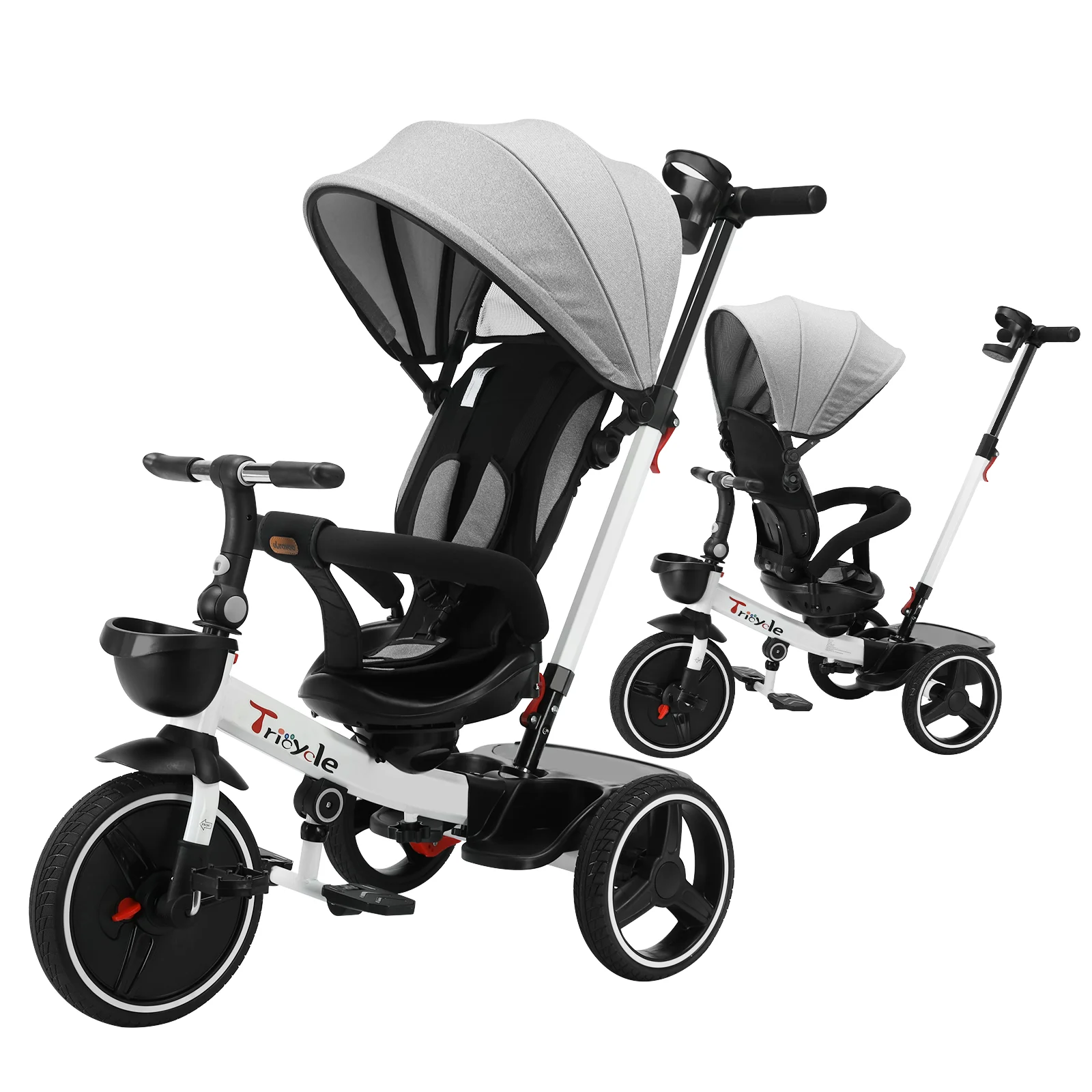 Ubravoo Cochecito de Bebé Triciclo Bicicleta de Paseo, 360 Grados de Rotación Sentado y Tumbado, Celeridad de Desmontaje y Montaje, 1-5 Años