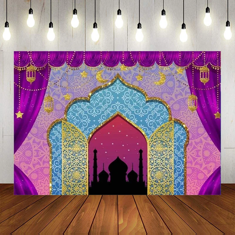 India Bollywood Luxurious Arabian Moroccan masjid Photography Backdrop Magic Genie Lamp Background Princess Baby Shower Banner