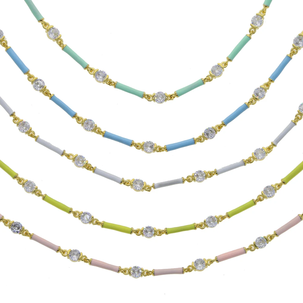 

Colorfu Bamboo Joint CZ Choker Necklaces Pave Pastel Enamel and 5A Cubic Zirconia Chains Necklace for Women Fashion Jewelry Set