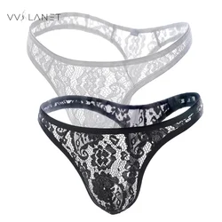 Mens Sexy See-Through Thong Big Pouch Panties Briefs Bulge Sexy Underwear Low Waist Briefs Gay Lace Underpants Erotic Lingerie