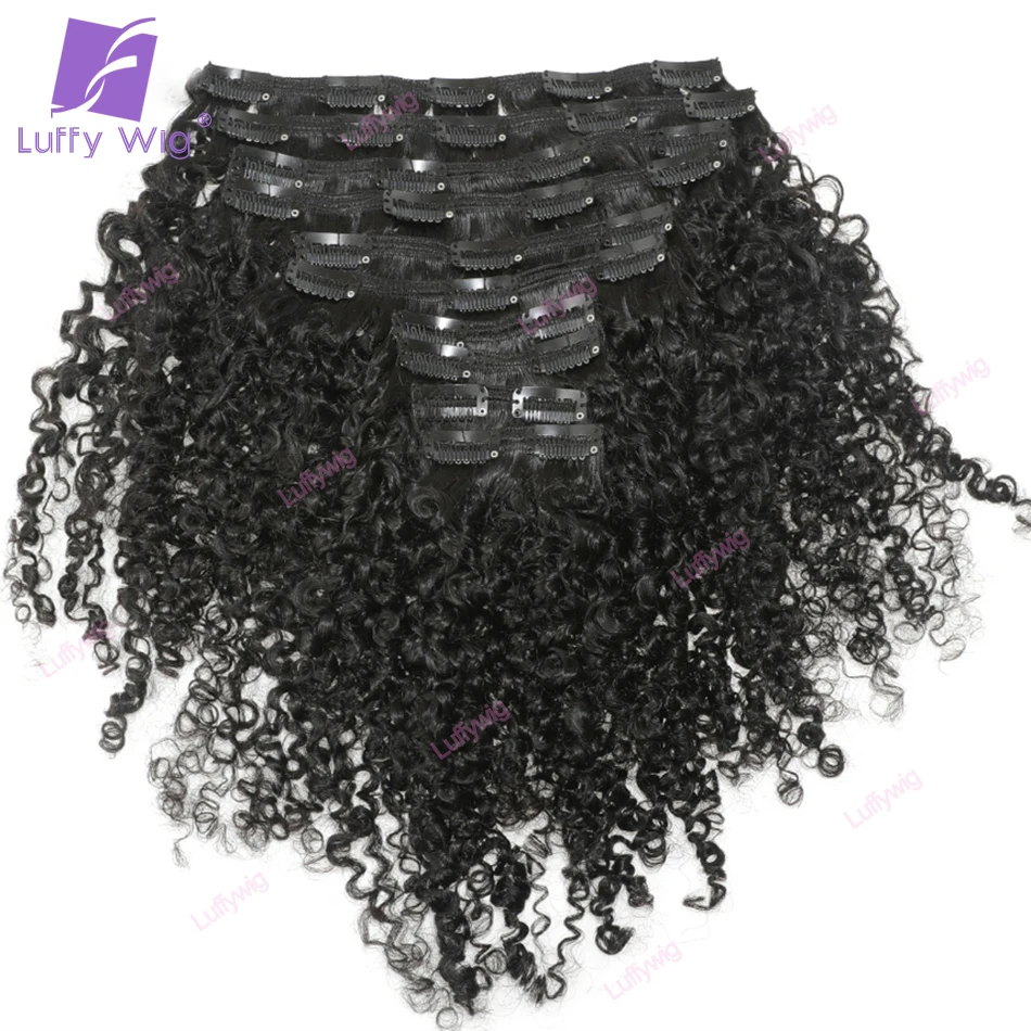 Afro Kinky klip keriting dalam ekstensi rambut manusia 8 buah 70g 100g klip Ins bundel warna alami klip pada rambut untuk Hitam Wanita Luffy