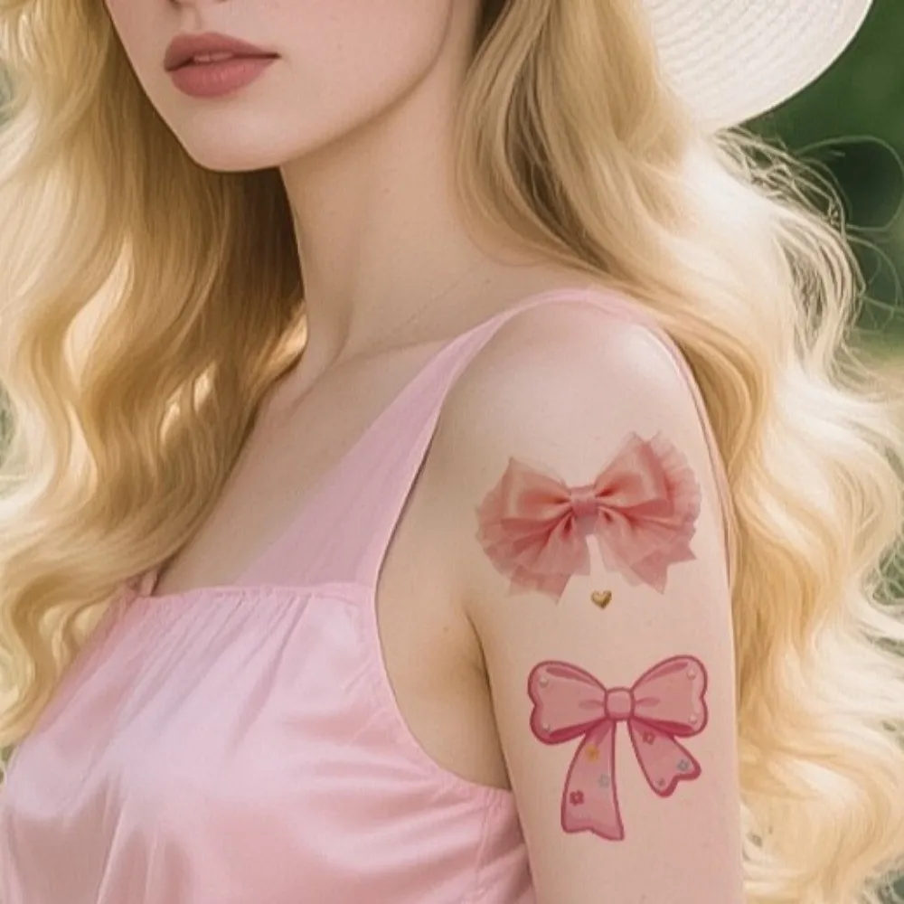 Arm Leg Facial Art Colorful Bow Tattoo Stickers Pink Bowknot Ribbon Waterproof Face Temporary Tattoos Long Lasting Love Heart