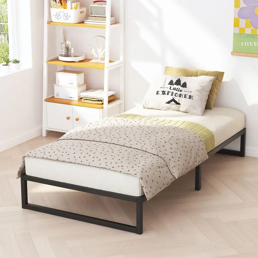

Inch Twin Bed Frames, Metal Platform Mattress Foundation with Steel Slat Support, No Box Spring Needed, Easy Assembly, Black