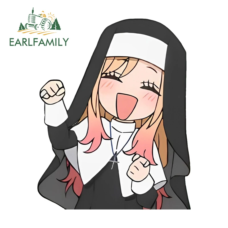 EARLFAMILY Nun Marin Kitagawa Cartoon Meme Car Stickers Amusing Furniture Rearview Mirror Decals Car Door Protector Decor