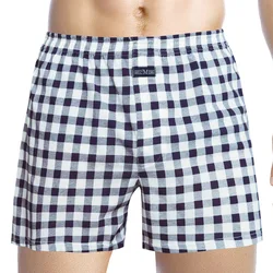 Shorts boxer de algodão macio solto masculino, calças xadrez confortáveis, cuecas clássicas de tamanho grande