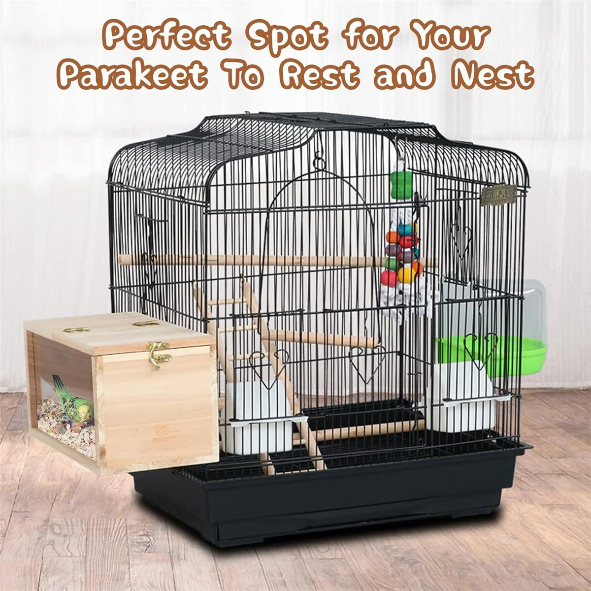 Parakeet Nesting Box Transparent Bird House for Cage Wood Breeding Box for Parrot Parakeet Cockatiel Lovebirds