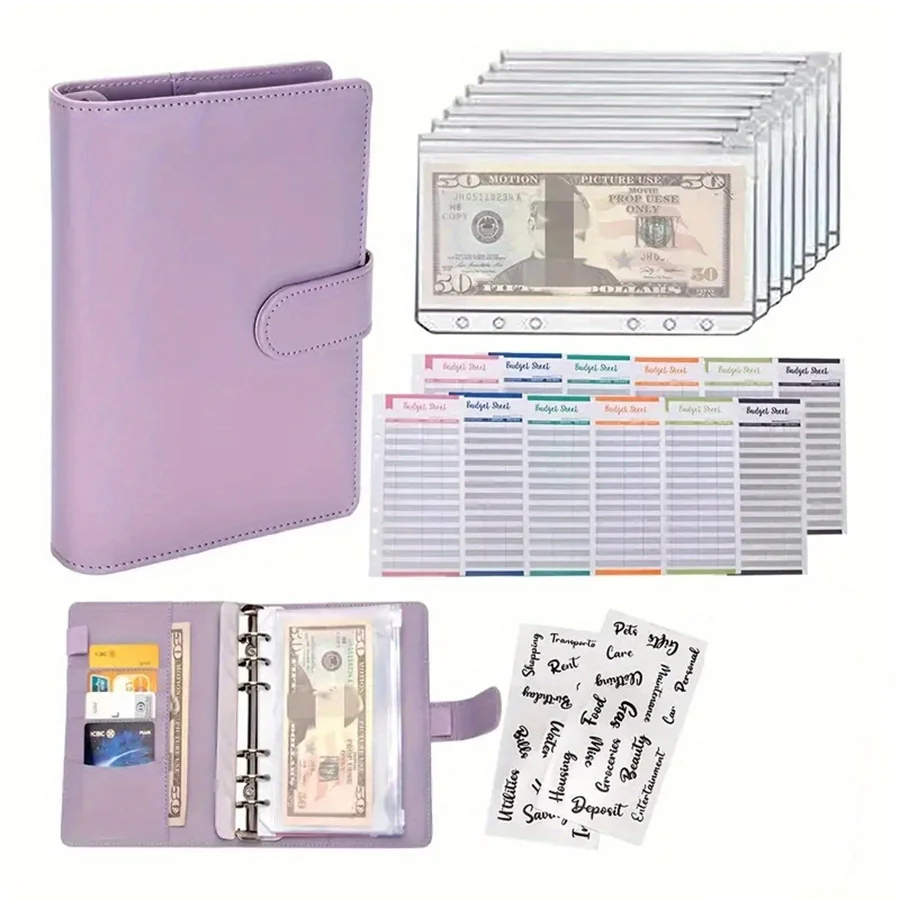 Classeur de Budget en cuir PU avec poches d'enveloppes d'argent, petite pochette de Budget française à fermeture éclair pour économiser de l'argent, organisateur de planificateur A6