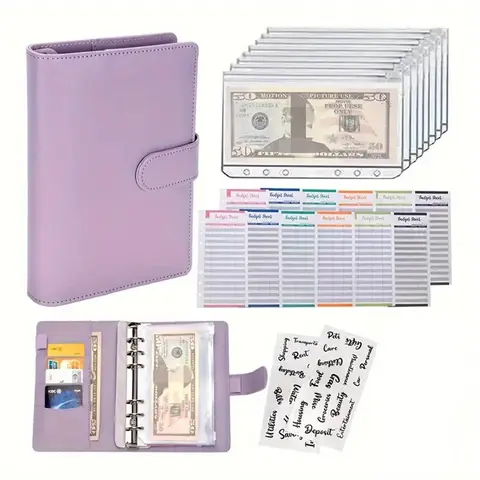PU 가죽 예산 바인더, 현금 봉투 포켓, 지퍼가 있는 소형 프랑스식 예산 파우치 바인더, 돈 절약용 A6 플래너 오거나이저 PU 가죽 예산 바인더, 현금 봉투 포켓, 지퍼가 있는 소형 프랑스식 예산 파우치 바인더, 돈 절약용 A6 플래너 오거나이저