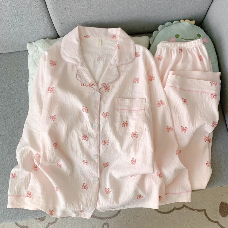 Nuevas llegadas de Primavera/otoño: conjunto de pijama de manga larga de algodón con estampado de nubes para mujer, ropa de dormir Adorable estilo corazón, ropa de casa Se