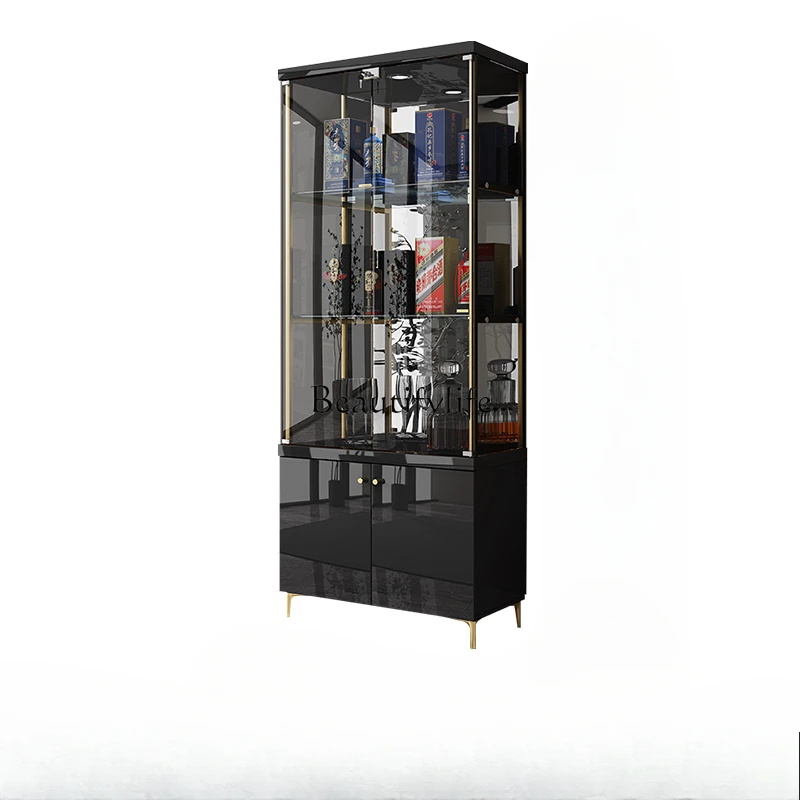 

-*Glass door wine display cabinet modern simple high-end living room small transparent glass cabinet