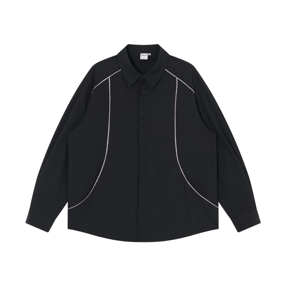 3D Fabric Shirt Men Autumn Streetwear Fashion Loose Casual Long Sleeve Stripe Cargo Shirts Cityboy Oversize Blouses