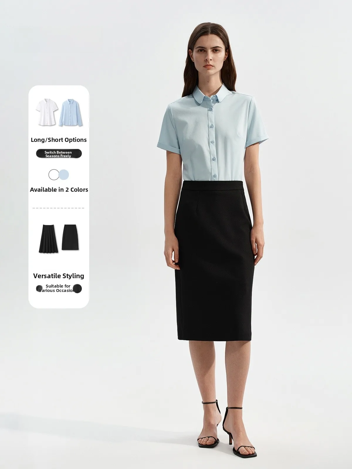 

Professional Short Sleeve Bamboo Fiber Shirt Women's Career OL Style Commute Formal Wear Blue Color Interview Suit Set