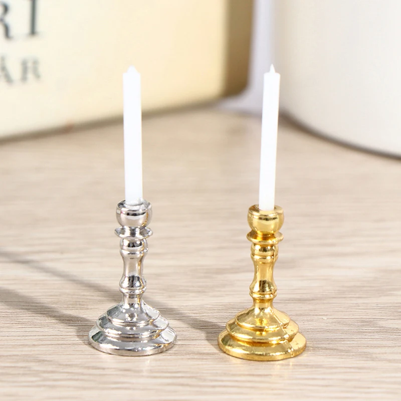 1Pair 1:12 Dollhouse Miniature Candle Holder Candlestick Candelabra Model Home Decor Toy Doll House Accessories 4cm