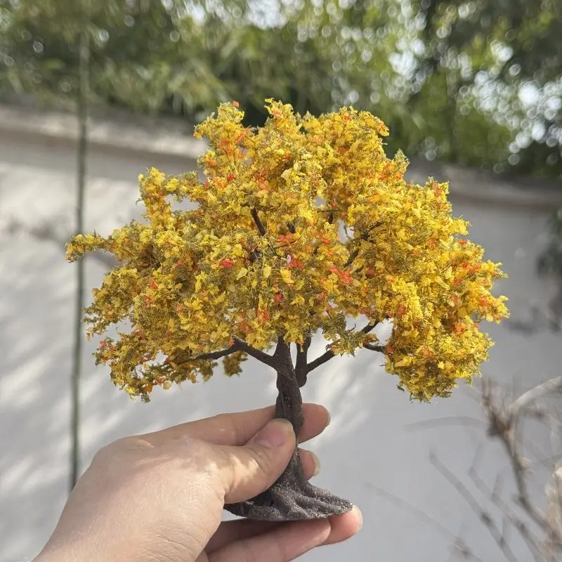 Miniature model sand table simulation wire flower tree with base yellow orange osmanthus micro landscape diy handmade window dec