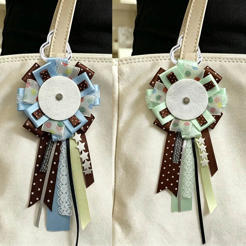 Handmade Ribbon Lace Badge Holder, Decorative Brooch Accessory with Safety Pin and Clasp, Display Ornament for Badges, Suitable for Bag, Key, Clothing Decoration for Badge Collectors