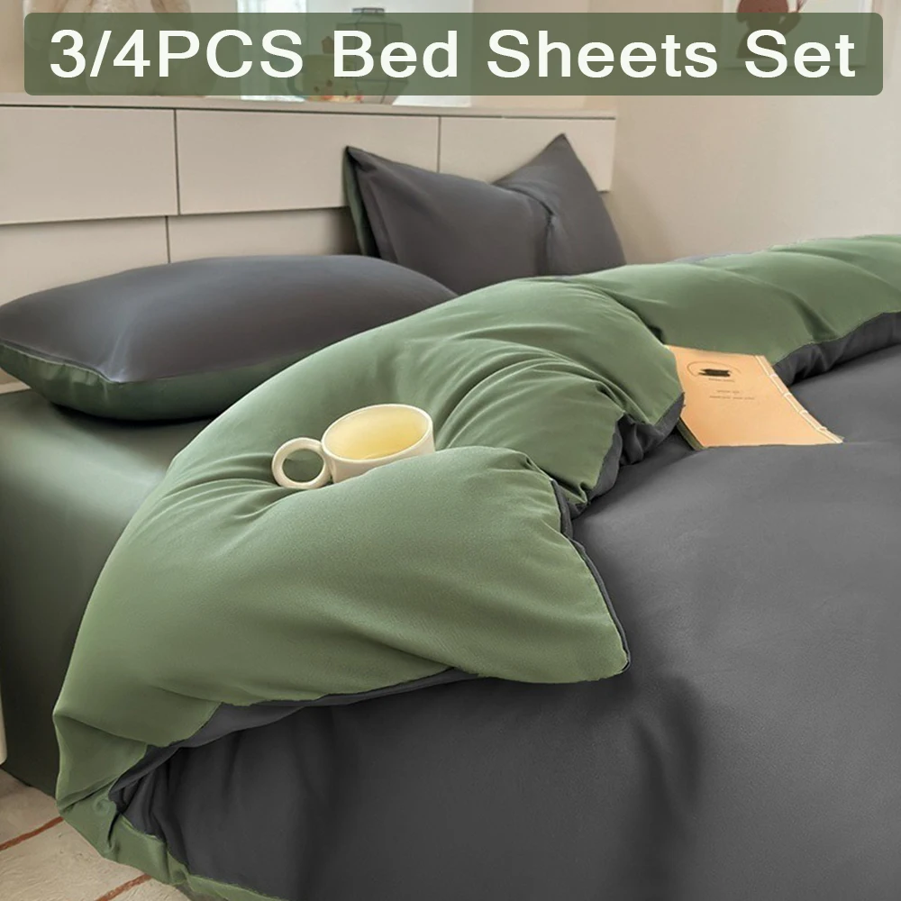 

2025 Newest INS Style 20 Colors Washed Cotton Queen Size 4 Piece Bedding Set,Soft & Breathable Bed Sheets & Pillowcases 침구 세트