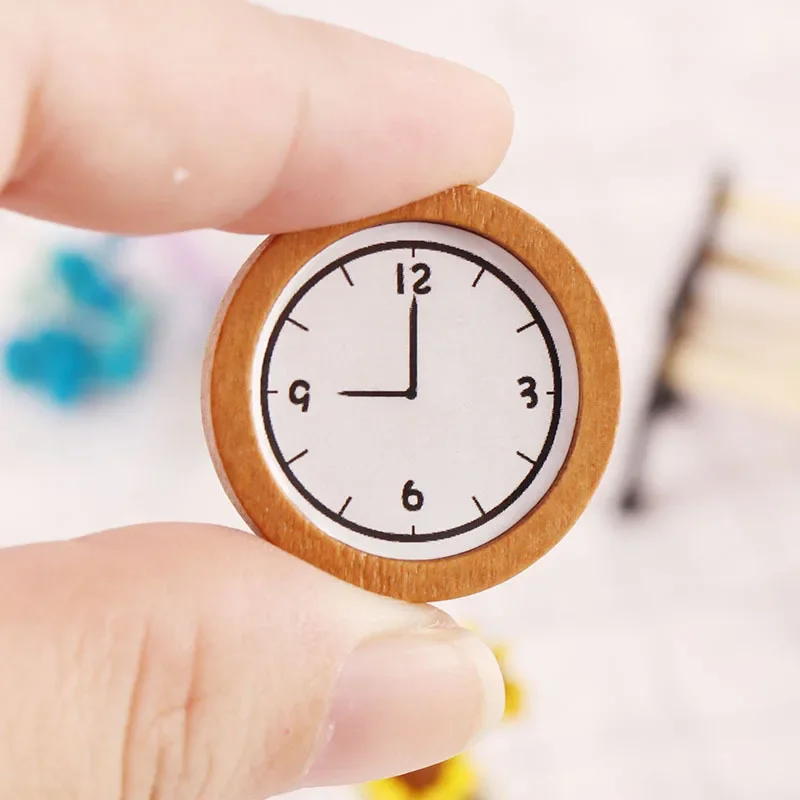 Miniature Dollhouse Items Wooden Clock Mini Simulation Alarm Clock Doll House Accessories Wall Hangings Ob11 Pretend Play Dolls