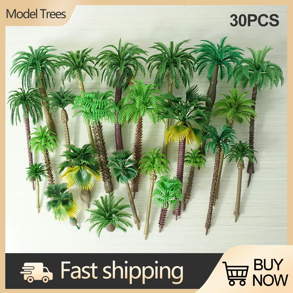 10/20/30Pcs Mixed Model Green Trees Plastic Model Landscape Train Railroad Building Garden Scenery Layout Miniature Palm Tree