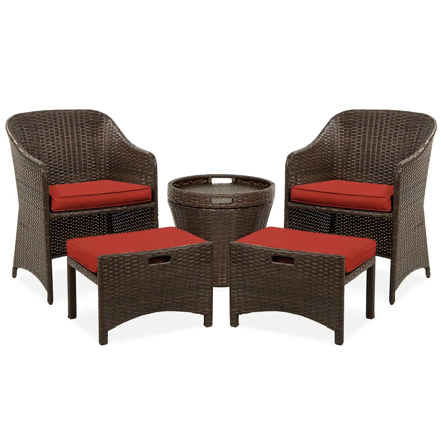 5-Piece Wicker Patio Set No-Assembly Conversation Bistro Storage Table Backyard Porch Balcony Space-Saving, Customized
