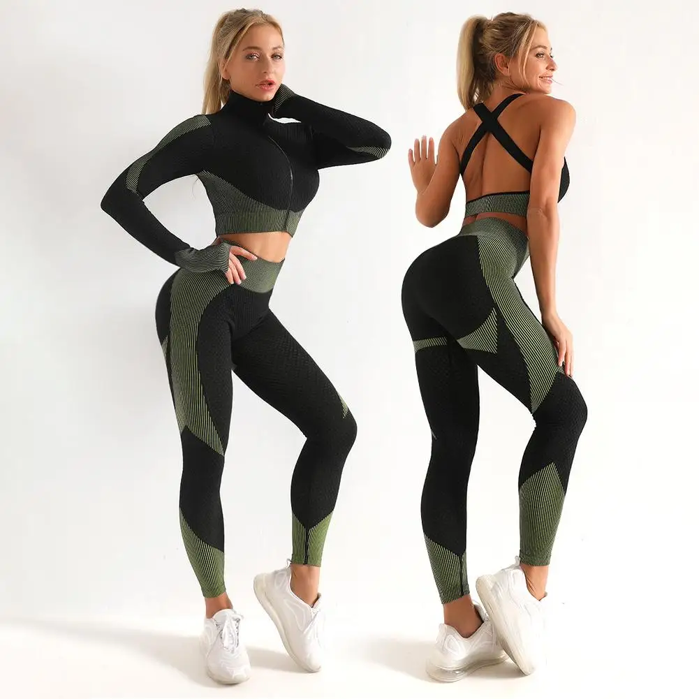 Female Sport Gym Wear Running Clothes Women Fitness Long Woman Sports Yoga Leggings Bra Yoga Pants Gym Sleeve Coat B3S9