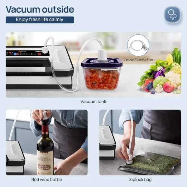 Vacuum Sealer Machine, 90Kpa Food Vacuum Sealer Machine Preservation Dry/Moist/Liquid Modes, LED Indicator Light