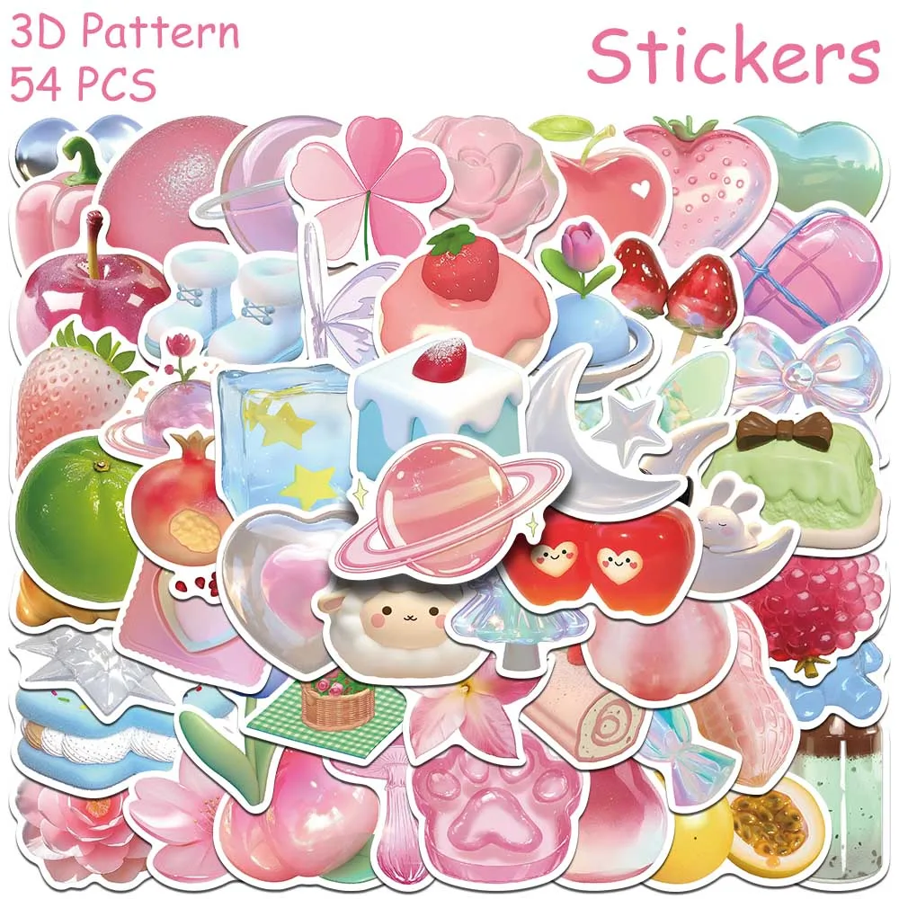 54pcs Cartoon 3D Pattern Stickers Decals For Phone Laptop Notebook Skateboard Guitar DIY Aesthetic Stickers Creative Gifts
