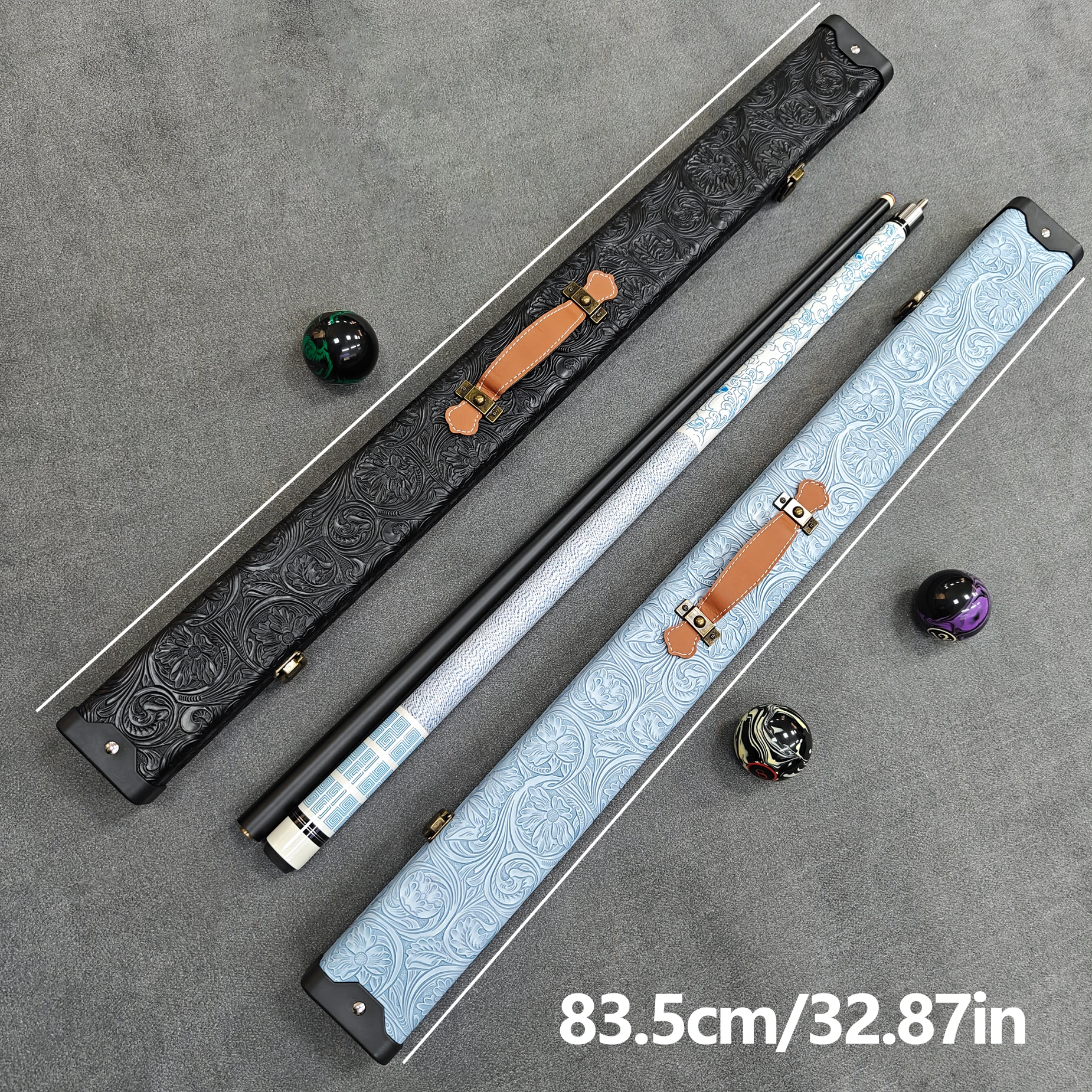 High‑Tech Pool Cue Set,12mm Tip,Blue Ceramic Shaft,Hand‑Wrapped Grip,Black/Blue Engraved Case 2 Colors Optional