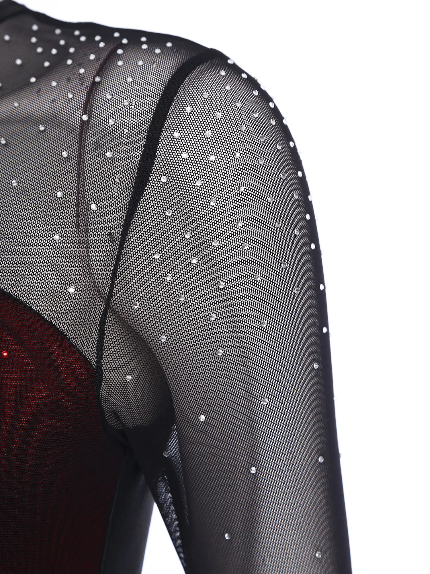 Women Modern Contemporary Dance Dress Rhinestones Leotards Patchwork Sheer Mesh Side Split Skirts Ballroom Lyrical Dance Dress