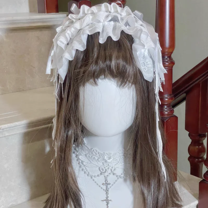 Pure White Gothic Angel Wings Silver Gothic Headband Girl Female Retro Lace Headwear Lolita Hairband