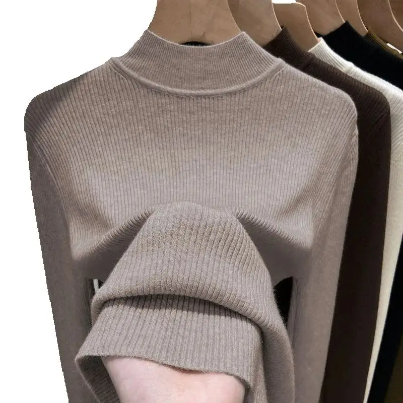 

2024 New,Stylish Half Turtleneck Knitted Pullovers, Women's Clothing, Autumn Winter Knit Sweaters, Slim Jersey Tops, 143