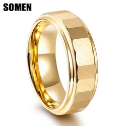 Somen 8mm Mens Gold Color Tungsten Carbide Rings For Men Brushed Personality Cut Wedding Band Engagement Ring Fashion Jewelry