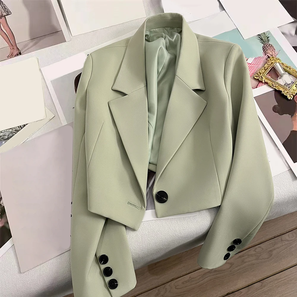 

Fashion Women Solid Color Casual Short Suit Jacket with Button Closure Lapel and Long Sleeves Multi Season Use