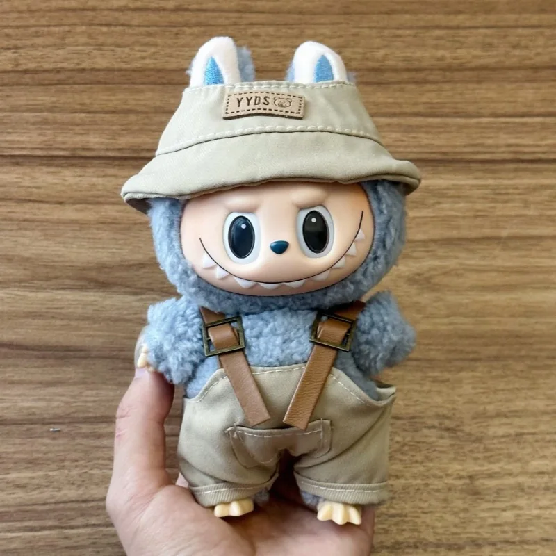 Mode Arbeit Hosen Set für Labubu Cowboy Overalls Korea Stil Fischer Hut für Labubu V1 V2 Puppen Kleidung Outfit Zubehör
