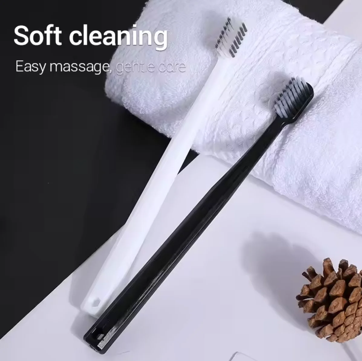 

10PC Bamboo Charcoal Brush Silk Soft Bristle Toothbrushes, Black and White MEN'S AND WOMEN'S Adult Toothbrushes, Family Set