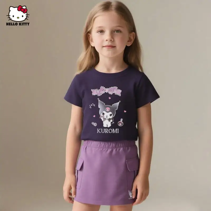 

Sanrio Kuromi T-Shirt Shorts Two-Piece Set Summer Pure Cotton Girl Suit Leisure Kawaii Anime Fashion New Style Children Clothing