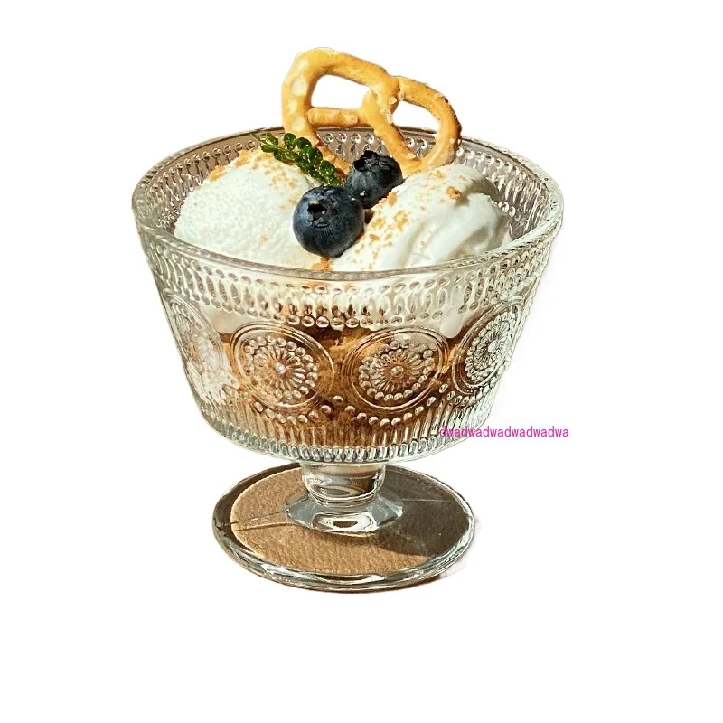 

Vintage cameo Sunflower glass bowl ins Wind home ice cream ice cream bowl Yogurt oatmeal breakfast dessert bowl