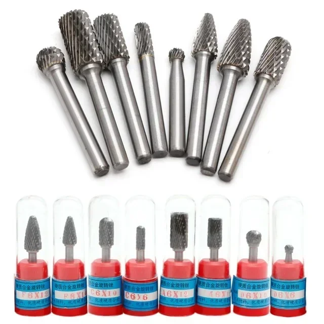8 قطعة 6 مللي متر-12 مللي متر ACDF كربيد الروتاري لدغ بت CNC النقش 1/4 "6 مللي متر عرقوب سبائك الصلب الروتاري القاطع الملفات طاحونة للمعادن #2