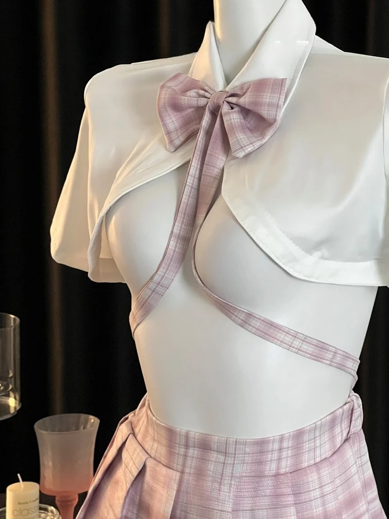 Sexy Hot-Girl Japanese JK Uniform Set,Pleated Skirt and Bow Short-Sleeved Top,Pure-Desire Style Date Outfit for Girls Seeking