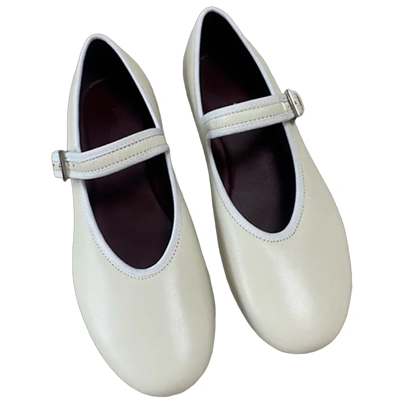 

Withered French Lazy Fashion Genuine Leather Loafers Shoes Women's Flats Mary Jane Ballet Shoes Women Coumuting Casual Shoes