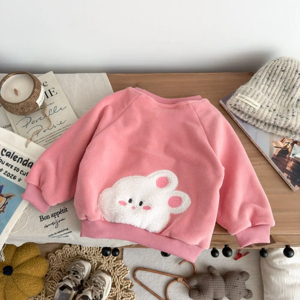 2026 Neuer Herbst Kinder Fleece-Sweatshirt Baby Jungen Mädchen Niedlicher 3D-Plüsch-Tier-Applikation Pullover Kinder Rundhals Langarm-Oberteil – Detail 5