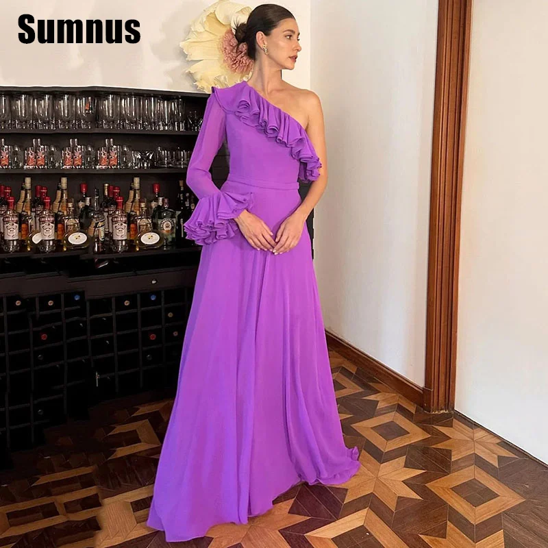 

SUMNUS Elegant Purple Evening Dresses One Shoulder Pleat Ruched Ruffle Floor-Length Formal Gowns فستان سهرة