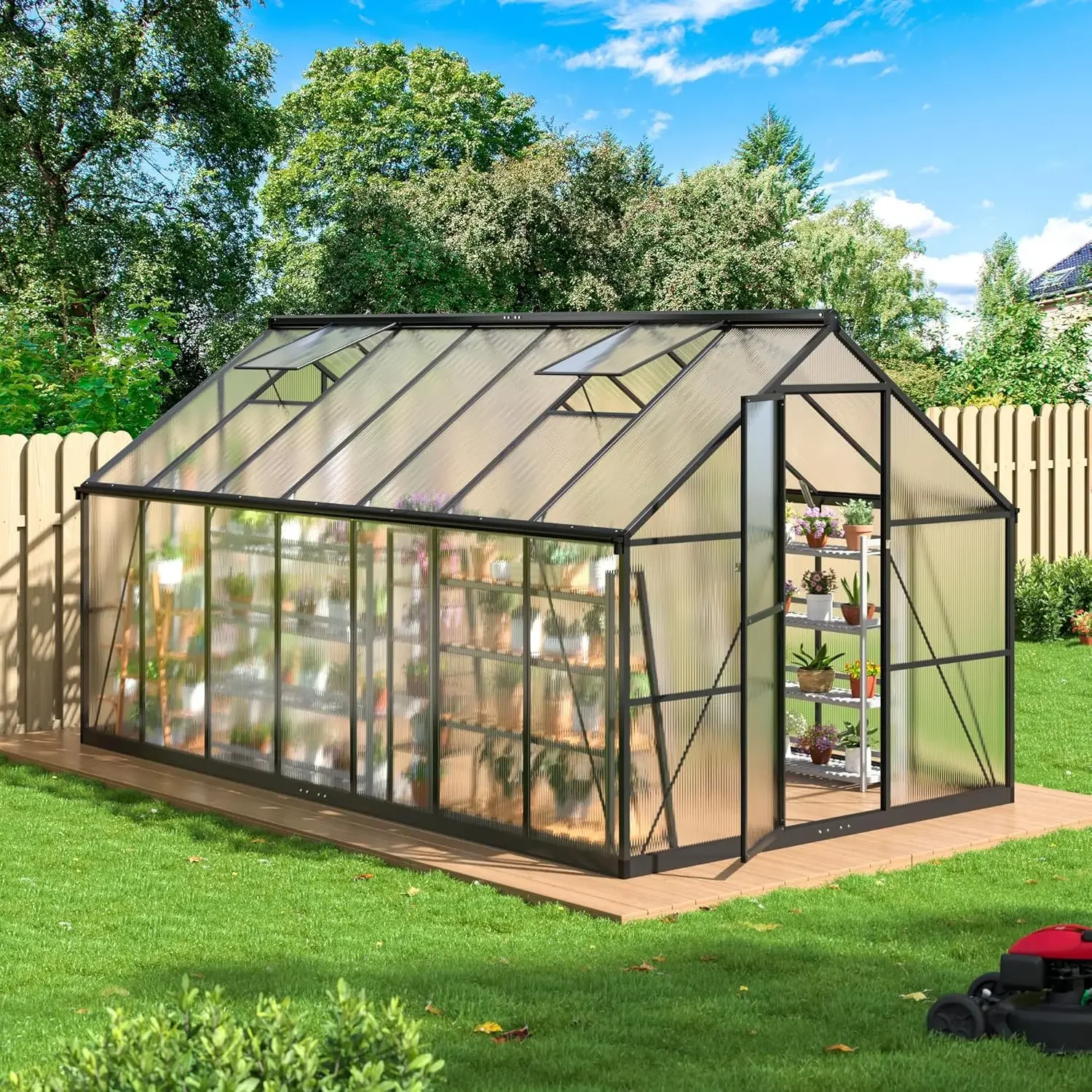 8x14 FT Greenhouse for Outdoors, Quick-fit Structure Greenhouse with Window for Ventilation, Aluminum Greenhouse for Garden