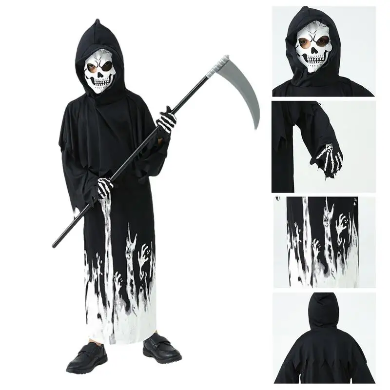 Halloween Scary Skeleton Costume For Kids Family Horror Skull Jumpsuit Carnival Party Hooded Halloween Child Pajama