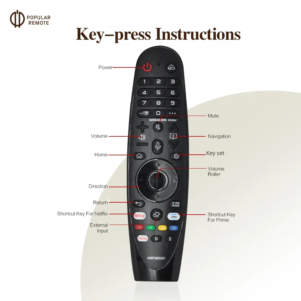 AKB75855501 Replacement Remote Control for MR20IR Infrared Remote Control Without Voice for Multiple LGTV Models