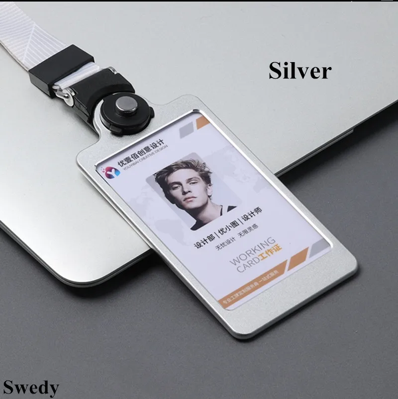 Aluminum Luggage Tags Card Holder Travel Identification Name Tags Business ID Badge Card Holder With Lanyard