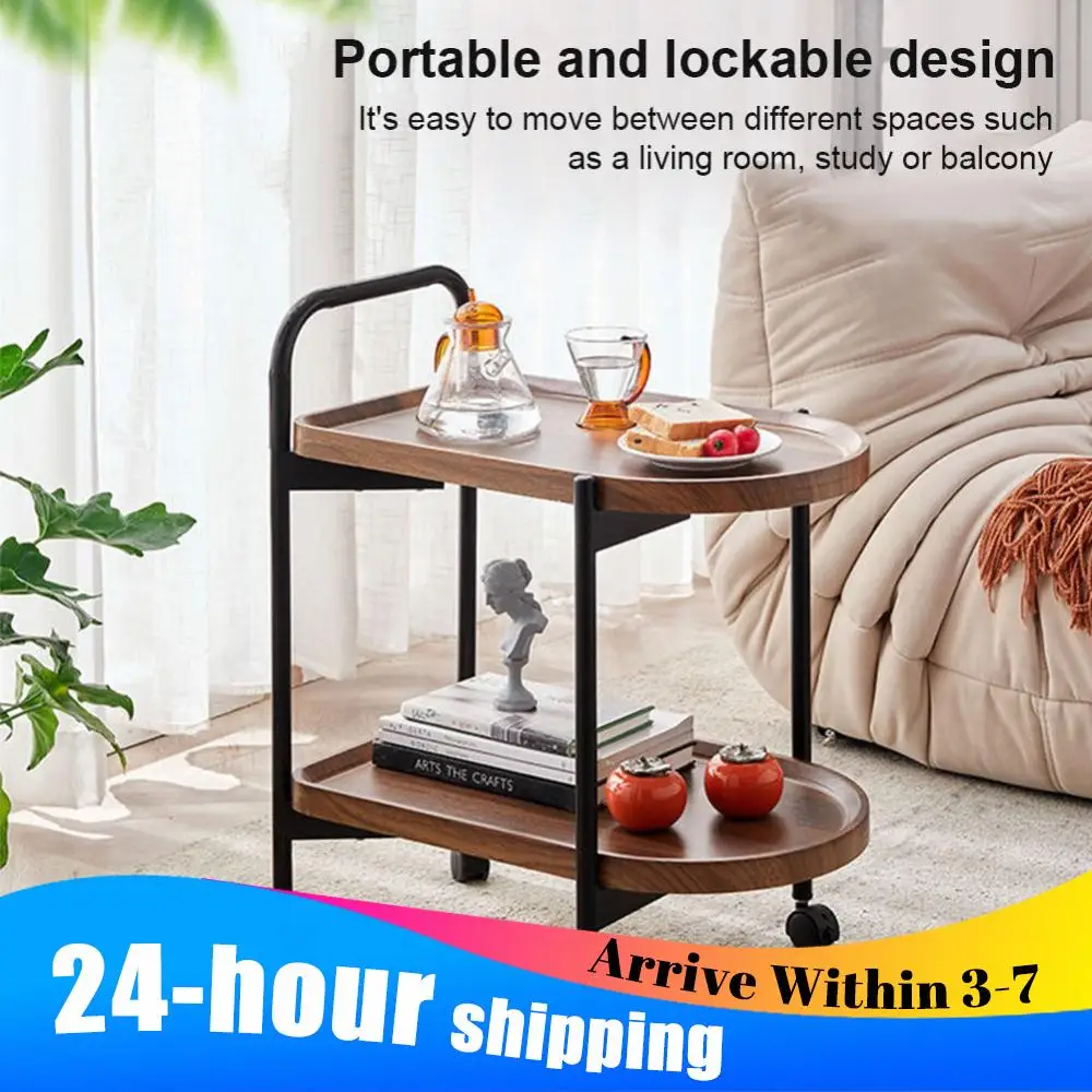 

Угловой столик из орехового дерева в скандинавском стиле с колесиками, запираемой угловой полкой для хранения, тележка большой вместимости, приставная тумба для чтения книг и ваз.