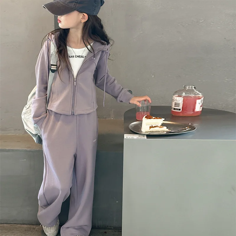 

Children Girl Tracksuit Autumn Letter Printed Long Sleeve Kids Girls Sets Zipper Hooded Coat+Elastic Waist Pant 4-14Y Girl Suit